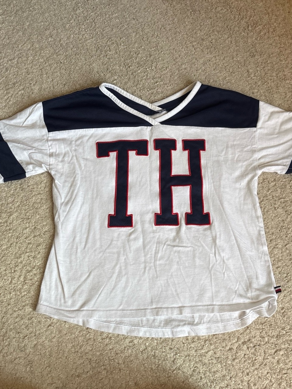 Tommy Hilfiger woman’s White & Navy 'TH' Short Sleeve Top